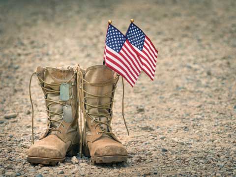Military boots with American Flag