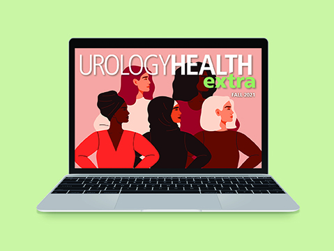 Laptop with cover of UrologyHealth extra® magazine