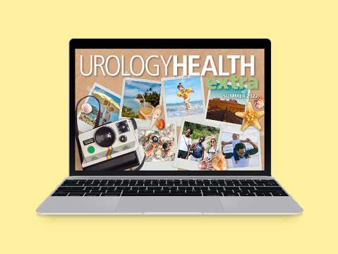UrologyHealth extra magazine shown on laptop.