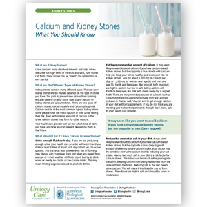 Calcium and Kidney Stones - What You Should Know Fact Sheet