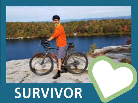 Kidney cancer survivor Bruce biking in the Shawangunk Mountains in Minnewaska State Park Preserve in NY